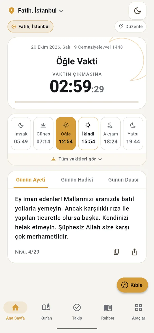 Vakit kartı ve altı vakit